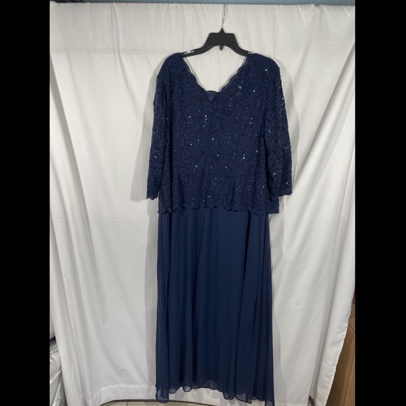 NEW Alex Evenings [ PLUS 22W ]‎ Mock Sequin Lace & Chiffon Gown Navy - Picture 6 of 12